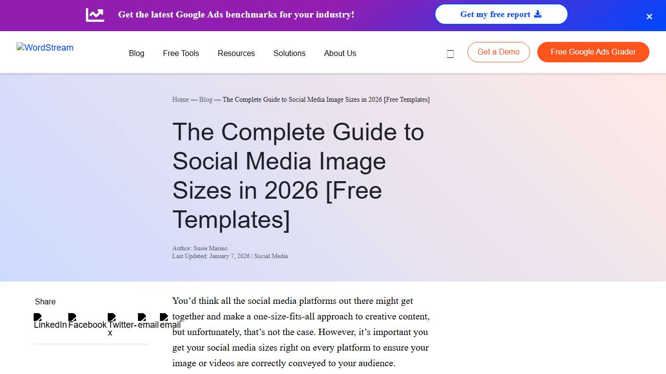 The Complete Guide to Social Media Image Sizes in 2026 [Free Templates] | WordStream